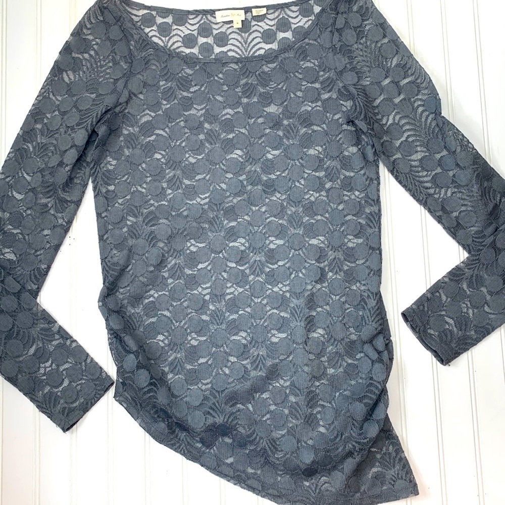 Meadow Rue Anthropologie gray stretch lace long sleeve top M